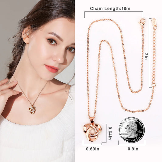 Love Knot Necklaces for Women Sterling Silver Diamond Pendant Necklace, Forever Infinity Necklace for Women(Rose Gold)