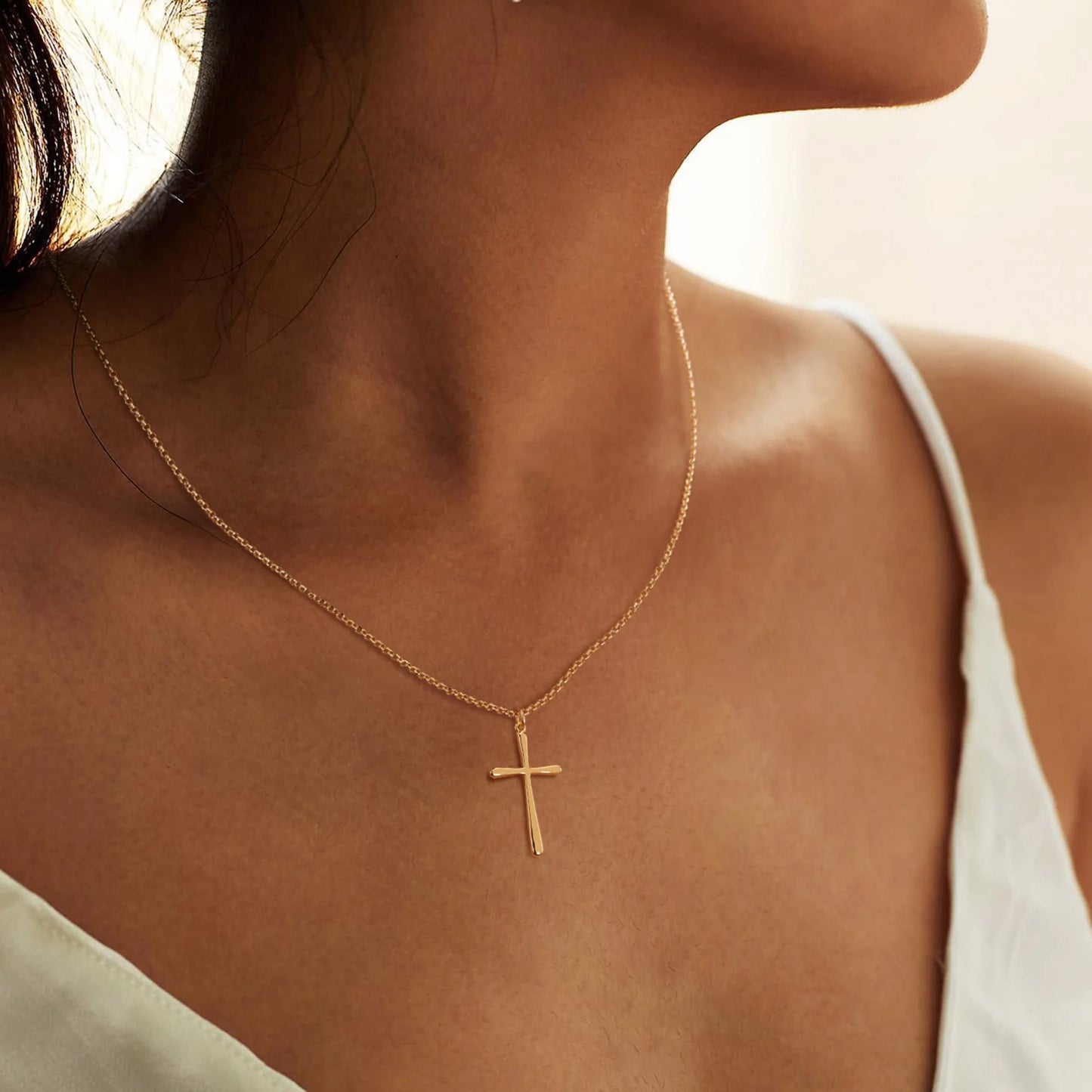 14K Gold Plated Blank Cross Necklace Tiny Jewelry Gift for Women