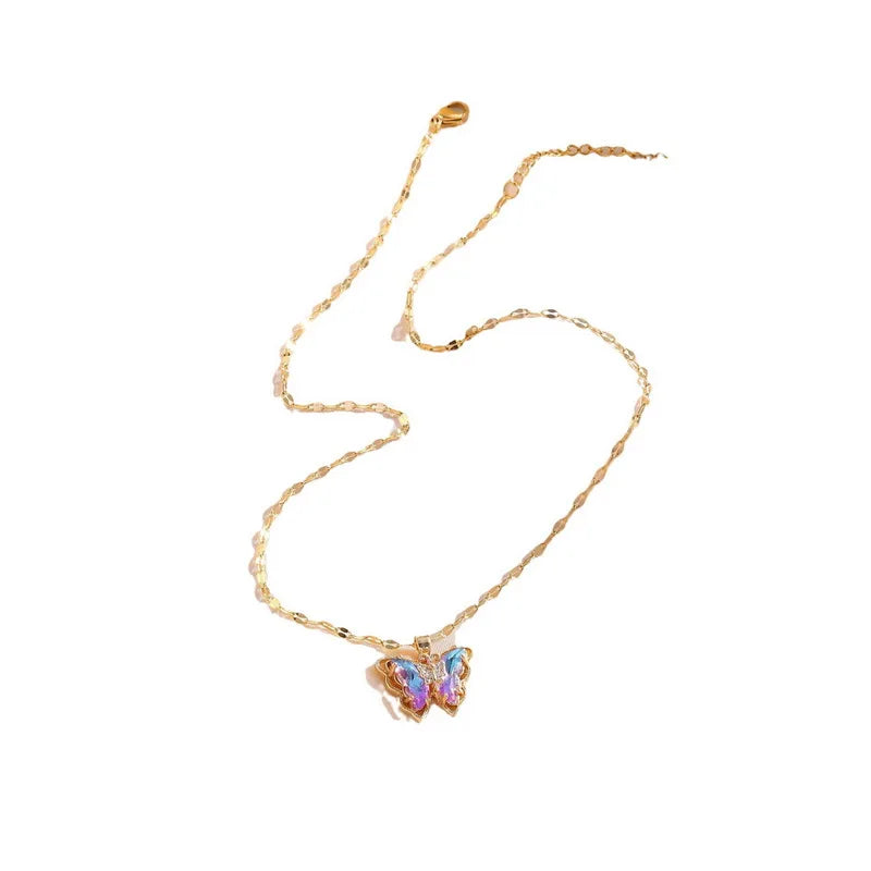 "GlideAura Butterfly Necklace – Sparkling Zircon Pendant on Luxe Clavicle Chain"