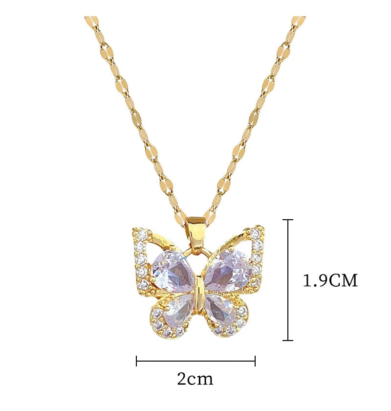 "Luxe Steel Butterfly Glow Set – Clear Gem Earrings & Pendant for Her"