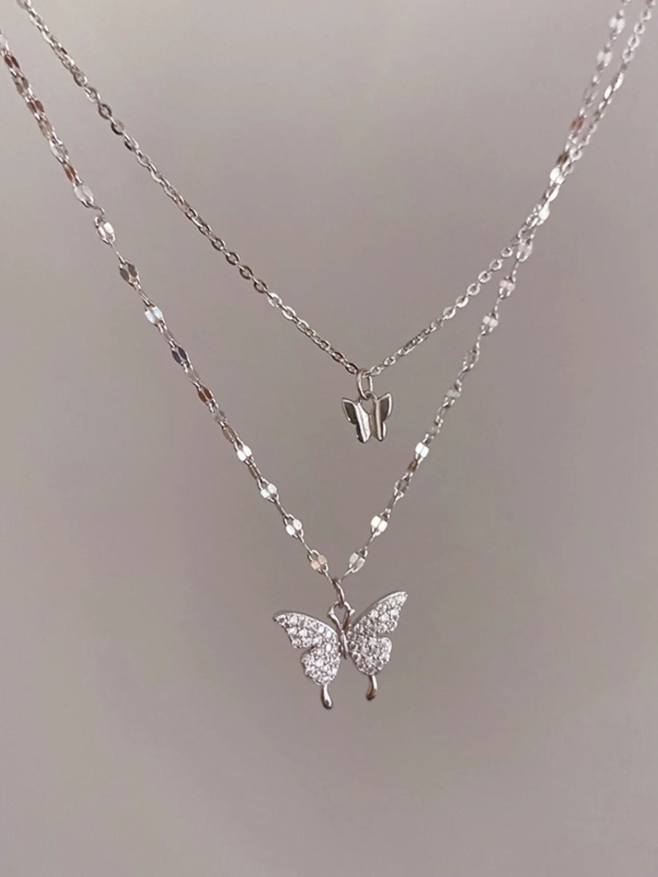 Twilight Wings Double-Layer Necklace – Sparkling Butterfly Charm for Elegant Occasions