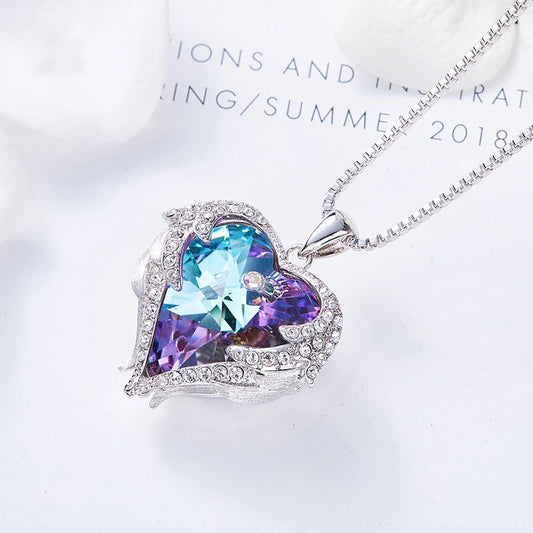 Celestia Heart Wings Necklace – Colorful Crystal Pendant with Ocean-Inspired Shine