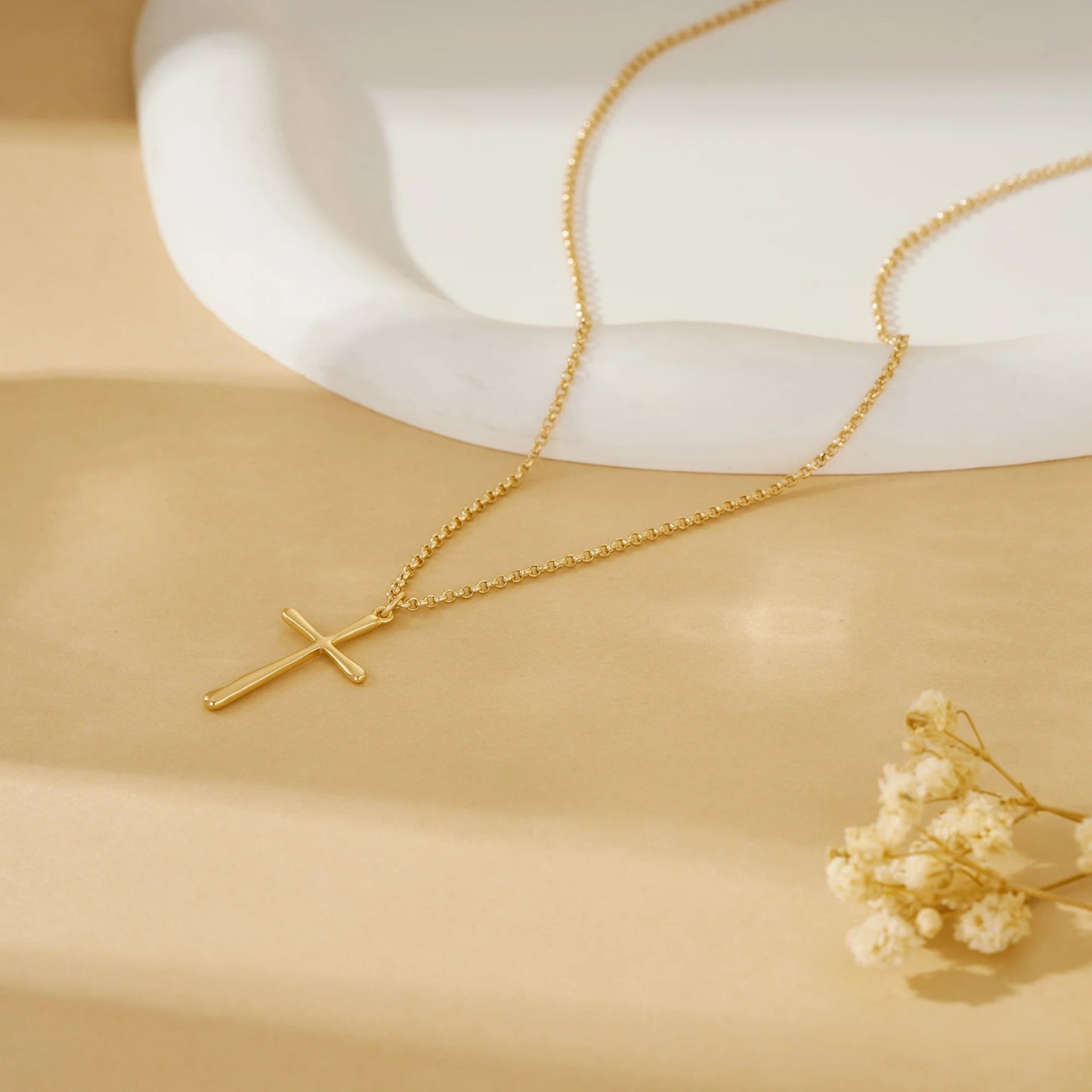 14K Gold Plated Blank Cross Necklace Tiny Jewelry Gift for Women