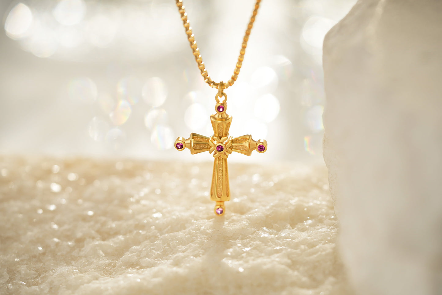 Cross Necklace for Women 14K Gold Plated Ruby Cross Pendant Necklaces Simple Vintage Jewelry