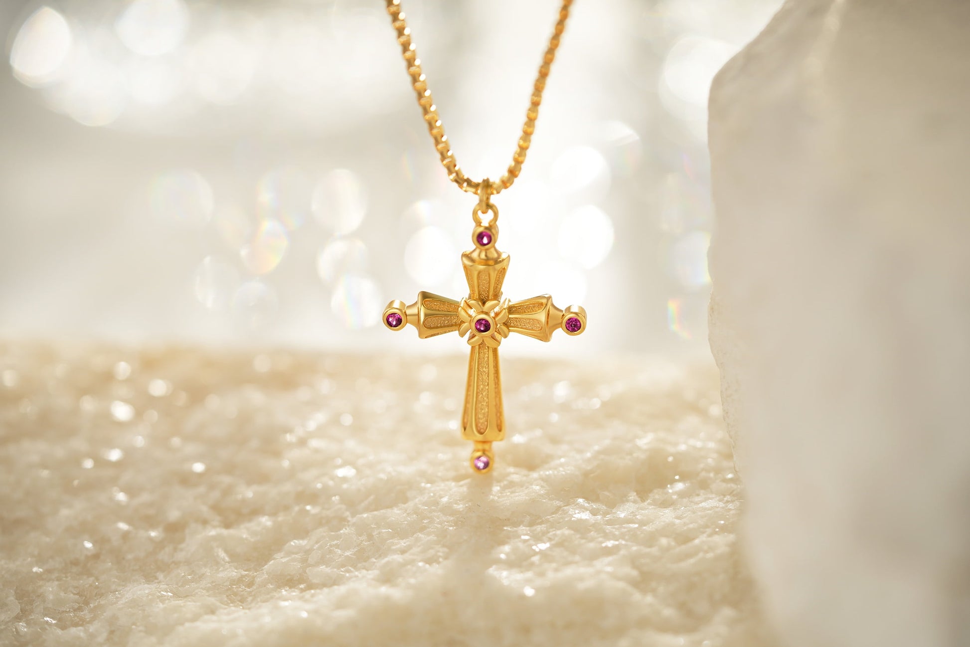Cross Necklace for Women 14K Gold Plated Ruby Cross Pendant Necklaces Simple Vintage Jewelry