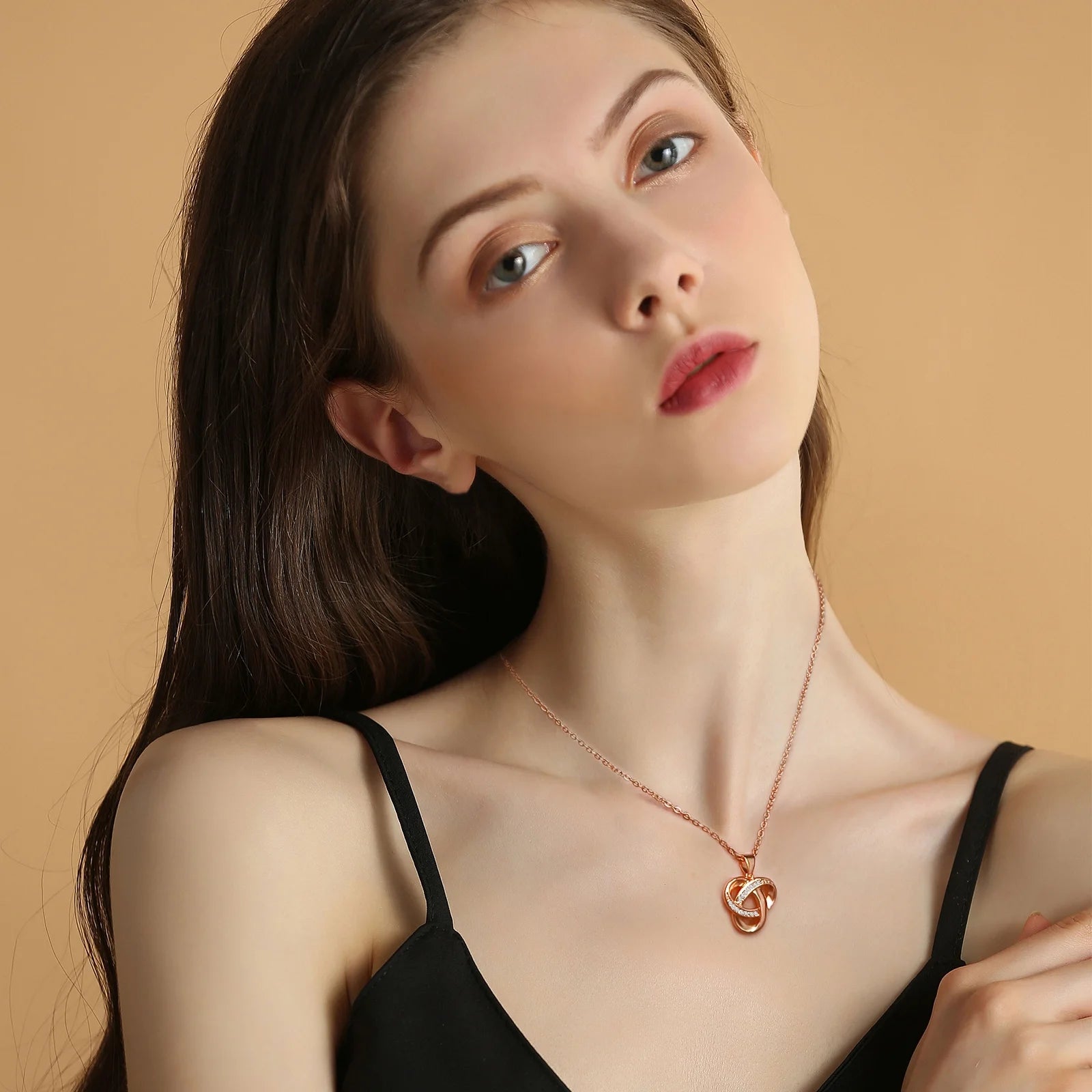 Love Knot Necklaces for Women Sterling Silver Diamond Pendant Necklace, Forever Infinity Necklace for Women(Rose Gold)