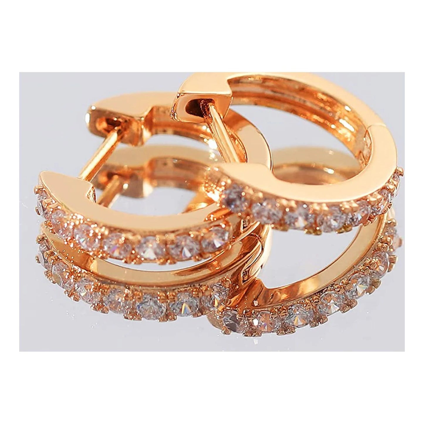 Rose Gold Huggie Earrings for Women 14K Real Gold Plated, Small Cubic Zirconia Cartilage Hoop Earrings Cuffs for Women