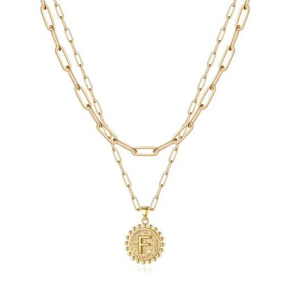 Gold Initial Necklaces for Women Girls 14K Gold Plated Dainty Layering Paperclip Link Chain Necklace Coin Initial Layered Gold Necklaces for Women