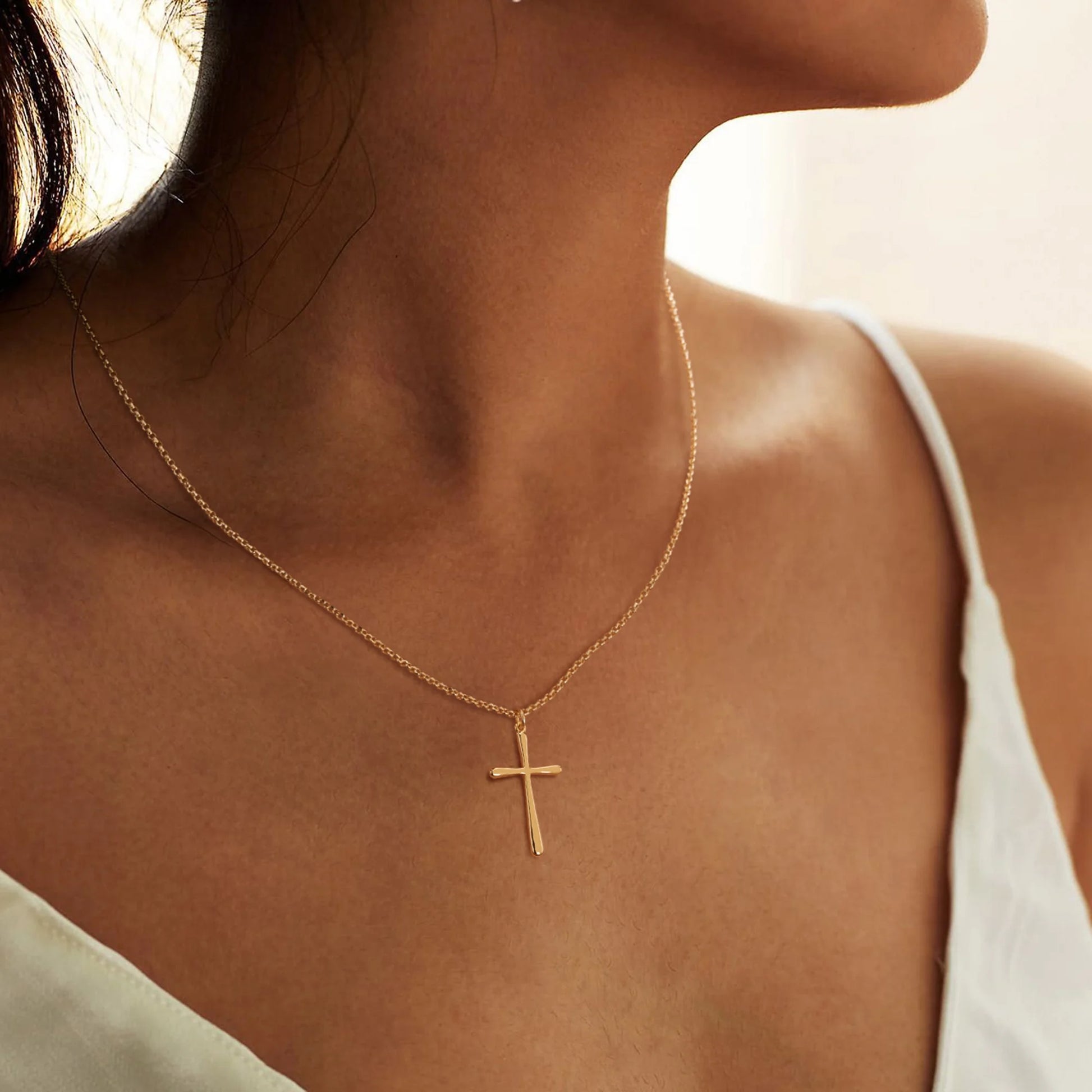 14K Gold Plated Blank Cross Necklace Tiny Jewelry Gift for Women