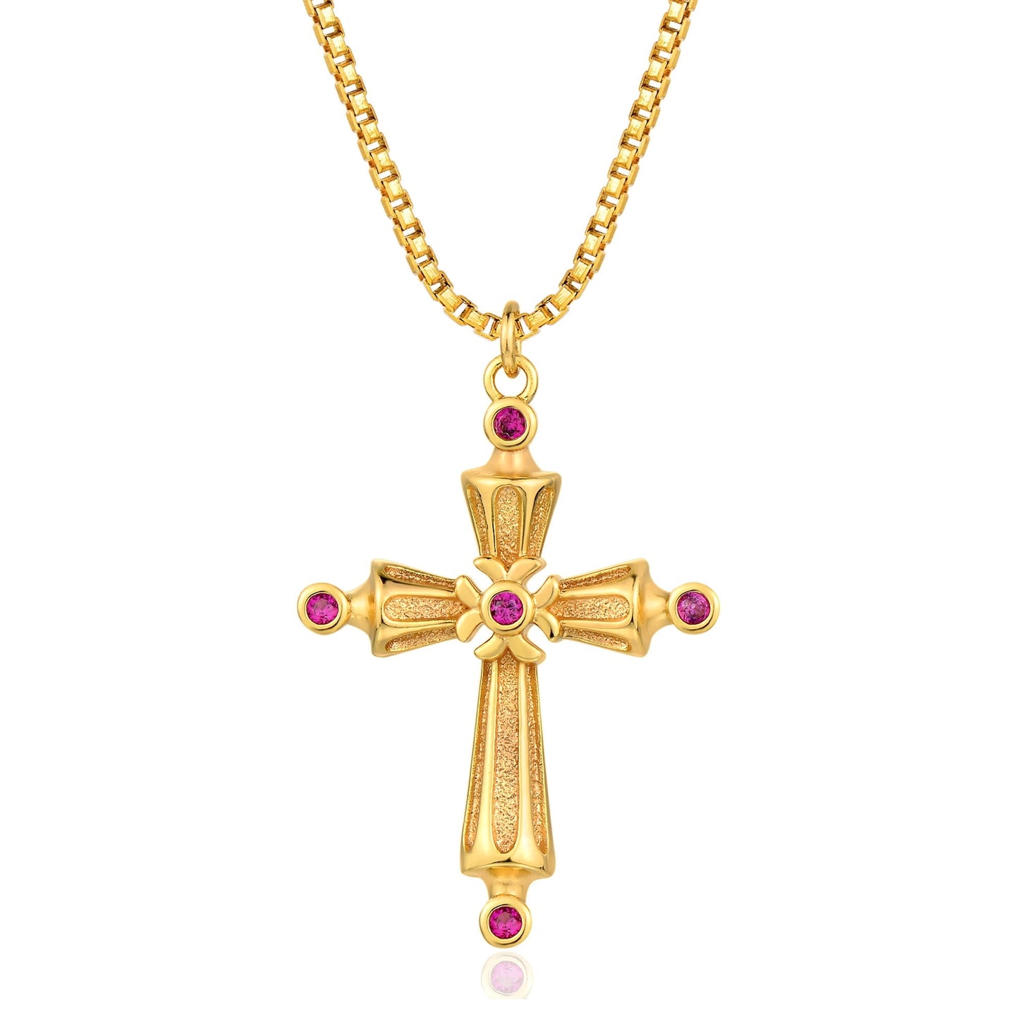 Cross Necklace for Women 14K Gold Plated Ruby Cross Pendant Necklaces Simple Vintage Jewelry