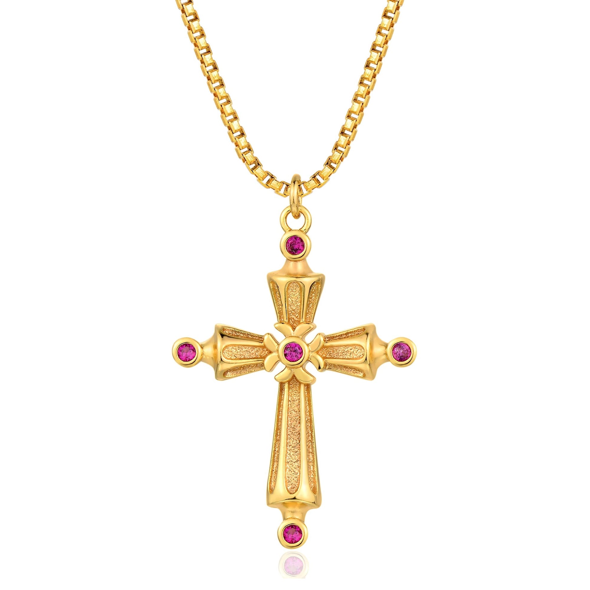Cross Necklace for Women 14K Gold Plated Ruby Cross Pendant Necklaces Simple Vintage Jewelry