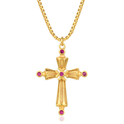 Cross Necklace for Women 14K Gold Plated Ruby Cross Pendant Necklaces Simple Vintage Jewelry
