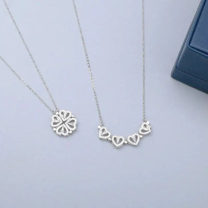 Lovelink Bloom Necklace – Magnetic 4-Heart Floral Pendant with Dual-Wear Design