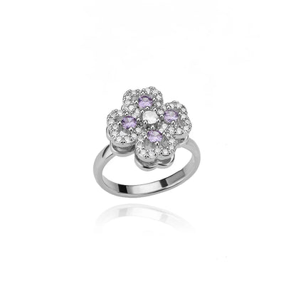 "TwirlCharm Clover Spinner Ring – Anti-Stress Steel Fidget Jewelry with Zircon Sparkle"
