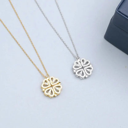 Lovelink Bloom Necklace – Magnetic 4-Heart Floral Pendant with Dual-Wear Design