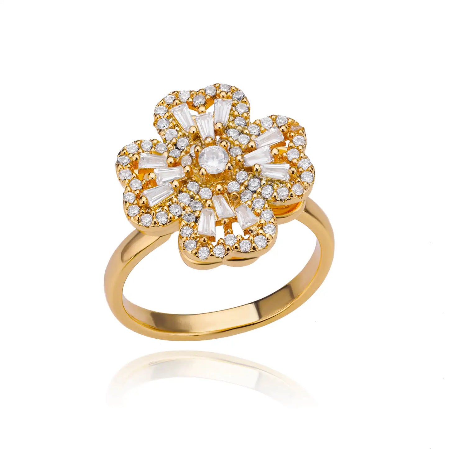 "TwirlCharm Clover Spinner Ring – Anti-Stress Steel Fidget Jewelry with Zircon Sparkle"