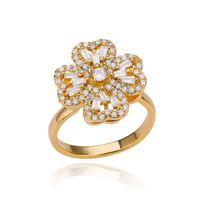 "TwirlCharm Clover Spinner Ring – Anti-Stress Steel Fidget Jewelry with Zircon Sparkle"