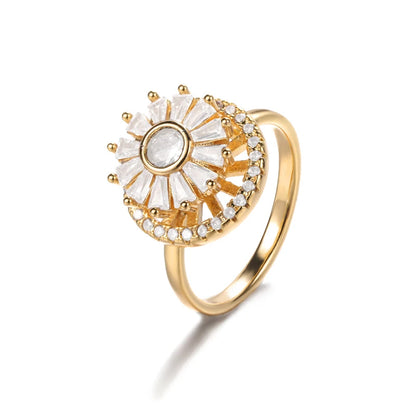 "TwirlCharm Clover Spinner Ring – Anti-Stress Steel Fidget Jewelry with Zircon Sparkle"
