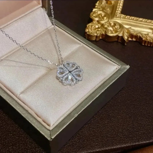 Lovelink Bloom Necklace – Magnetic 4-Heart Floral Pendant with Dual-Wear Design
