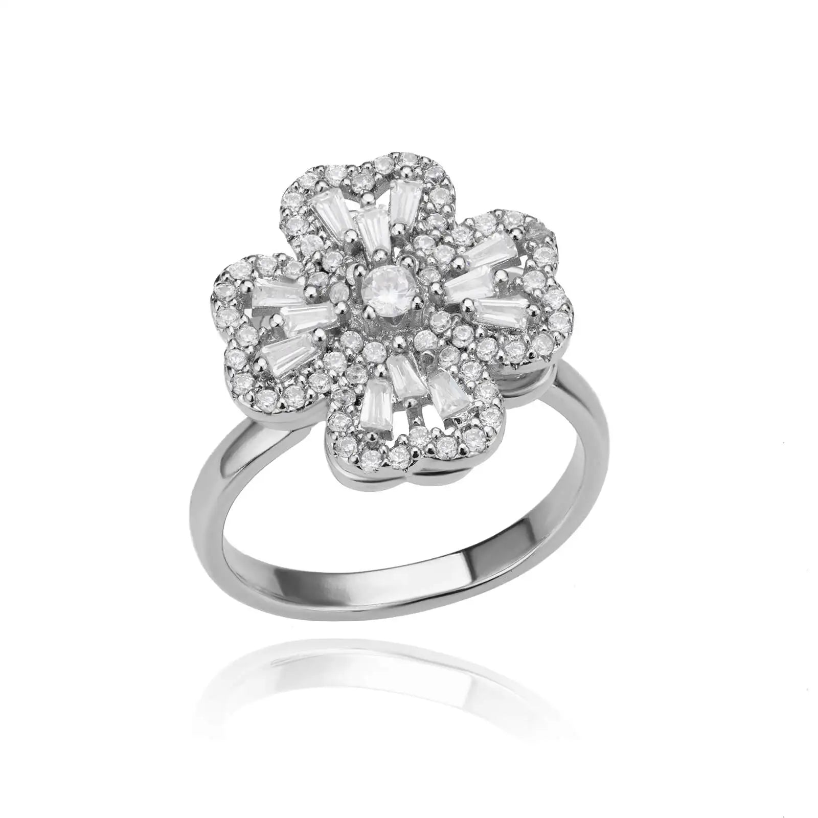 "TwirlCharm Clover Spinner Ring – Anti-Stress Steel Fidget Jewelry with Zircon Sparkle"
