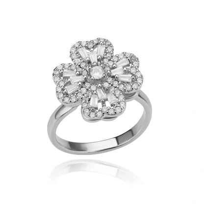 "TwirlCharm Clover Spinner Ring – Anti-Stress Steel Fidget Jewelry with Zircon Sparkle"