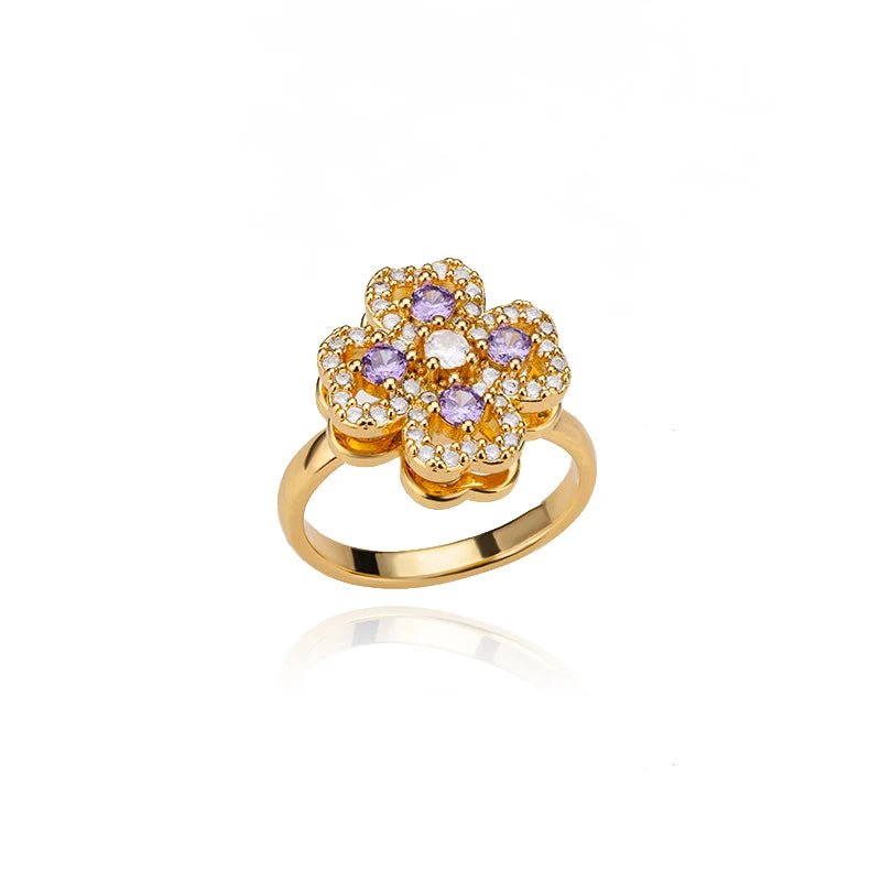 "TwirlCharm Clover Spinner Ring – Anti-Stress Steel Fidget Jewelry with Zircon Sparkle"