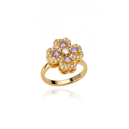 "TwirlCharm Clover Spinner Ring – Anti-Stress Steel Fidget Jewelry with Zircon Sparkle"