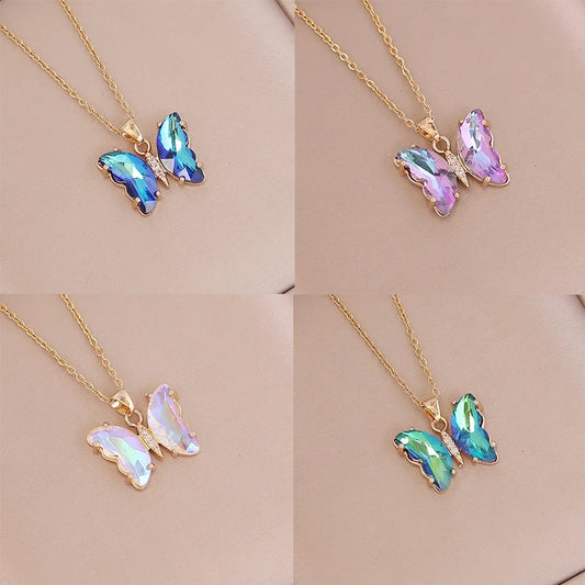 ButterGleam Gradient Pendant – Gold Y2K-Inspired Bling Choker Necklace