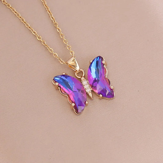 ButterGleam Gradient Pendant – Gold Y2K-Inspired Bling Choker Necklace