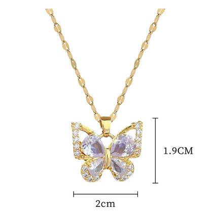 "Luxe Steel Butterfly Glow Set – Clear Gem Earrings & Pendant for Her"