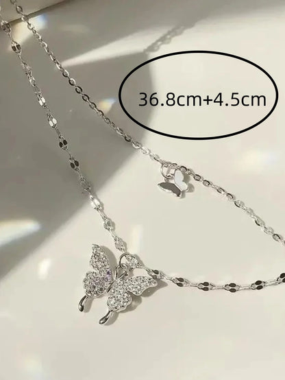 Twilight Wings Double-Layer Necklace – Sparkling Butterfly Charm for Elegant Occasions