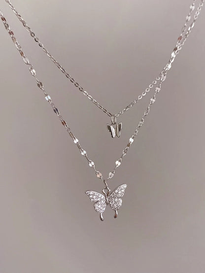 Twilight Wings Double-Layer Necklace – Sparkling Butterfly Charm for Elegant Occasions