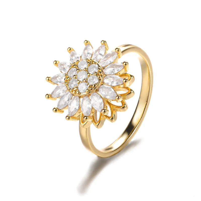 "TwirlCharm Clover Spinner Ring – Anti-Stress Steel Fidget Jewelry with Zircon Sparkle"