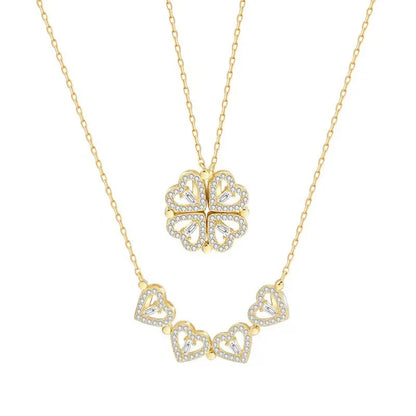 Lovelink Bloom Necklace – Magnetic 4-Heart Floral Pendant with Dual-Wear Design