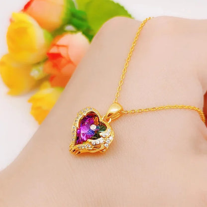 Celestia Heart Wings Necklace – Colorful Crystal Pendant with Ocean-Inspired Shine
