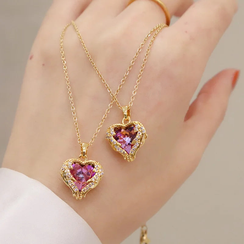 Celestia Heart Wings Necklace – Colorful Crystal Pendant with Ocean-Inspired Shine