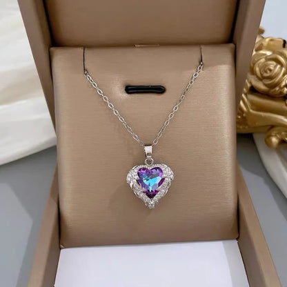 Celestia Heart Wings Necklace – Colorful Crystal Pendant with Ocean-Inspired Shine