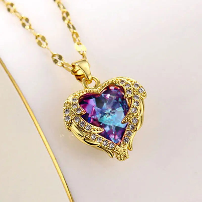 Celestia Heart Wings Necklace – Colorful Crystal Pendant with Ocean-Inspired Shine