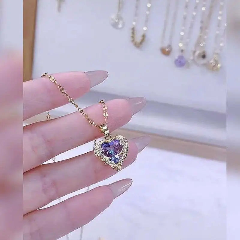 Celestia Heart Wings Necklace – Colorful Crystal Pendant with Ocean-Inspired Shine