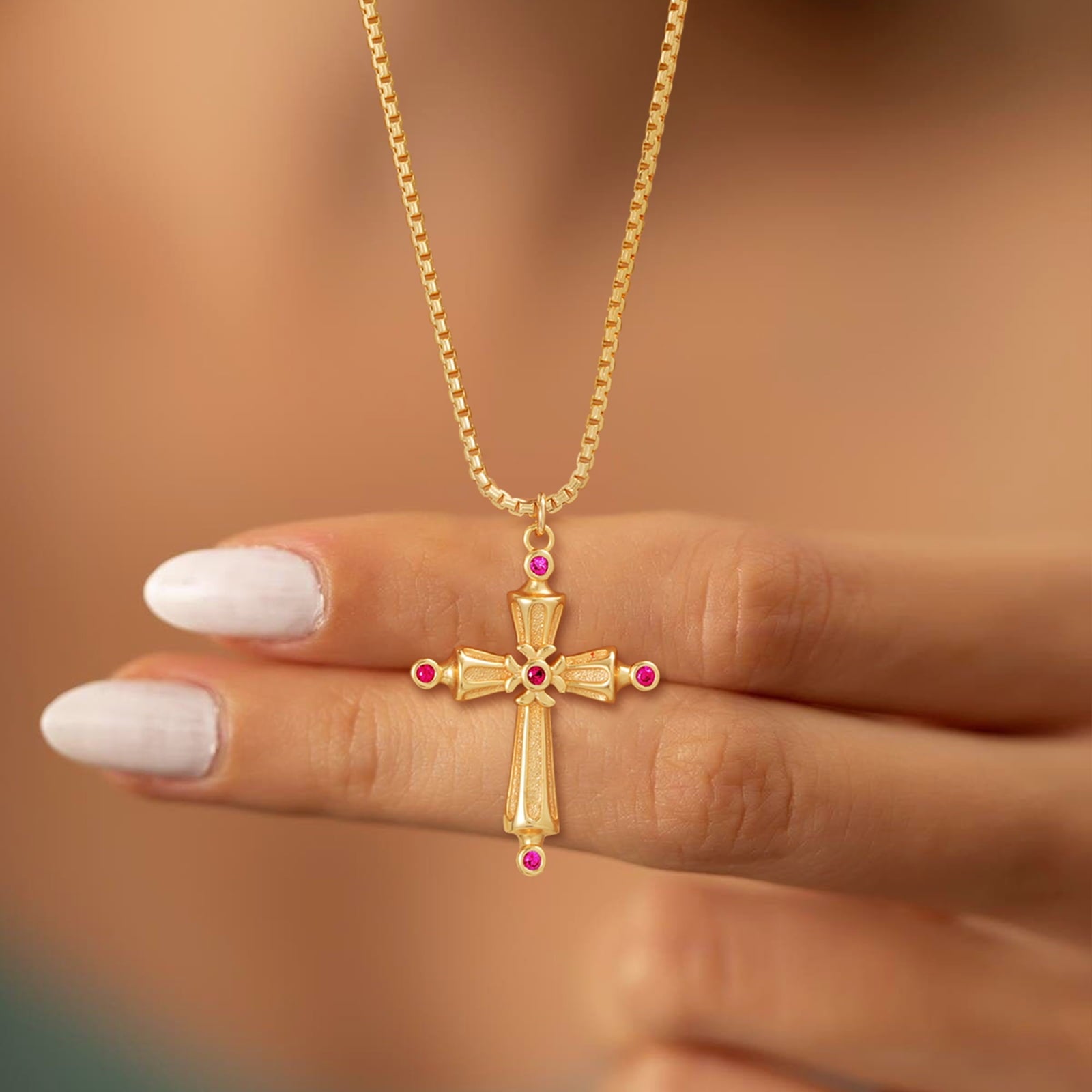 Cross Necklace for Women 14K Gold Plated Ruby Cross Pendant Necklaces Simple Vintage Jewelry