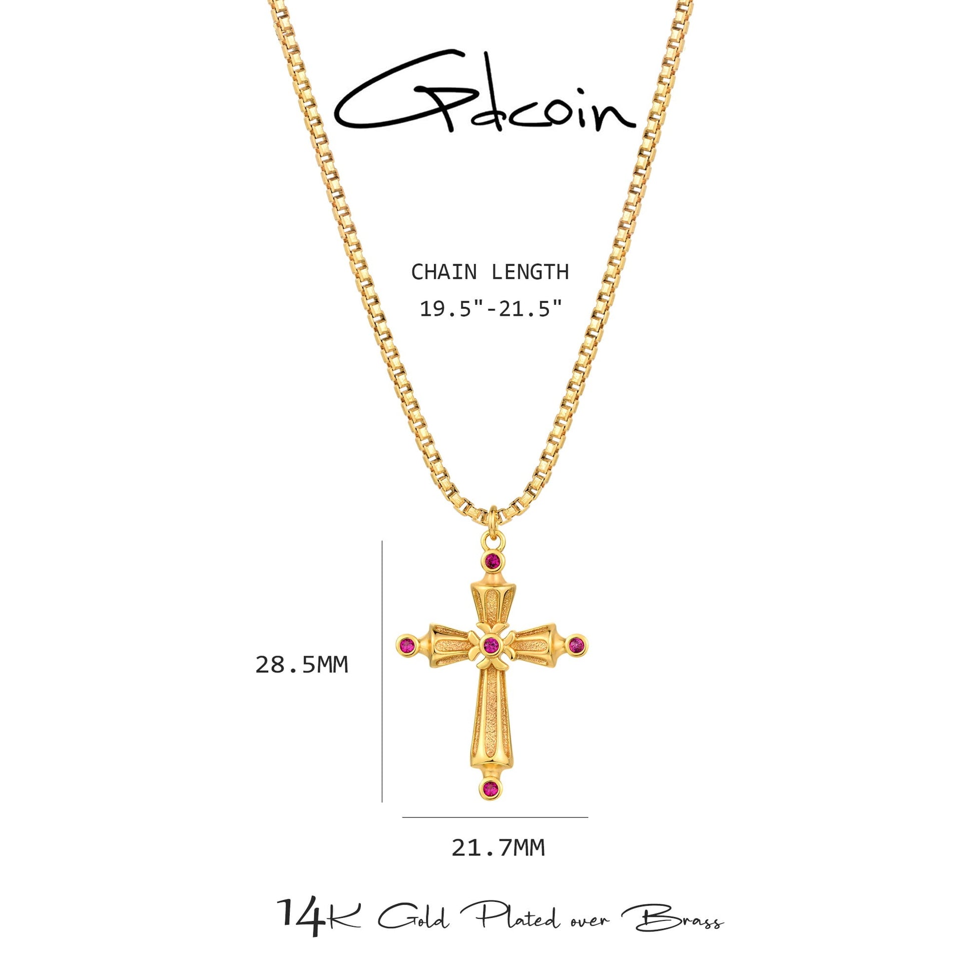 Cross Necklace for Women 14K Gold Plated Ruby Cross Pendant Necklaces Simple Vintage Jewelry