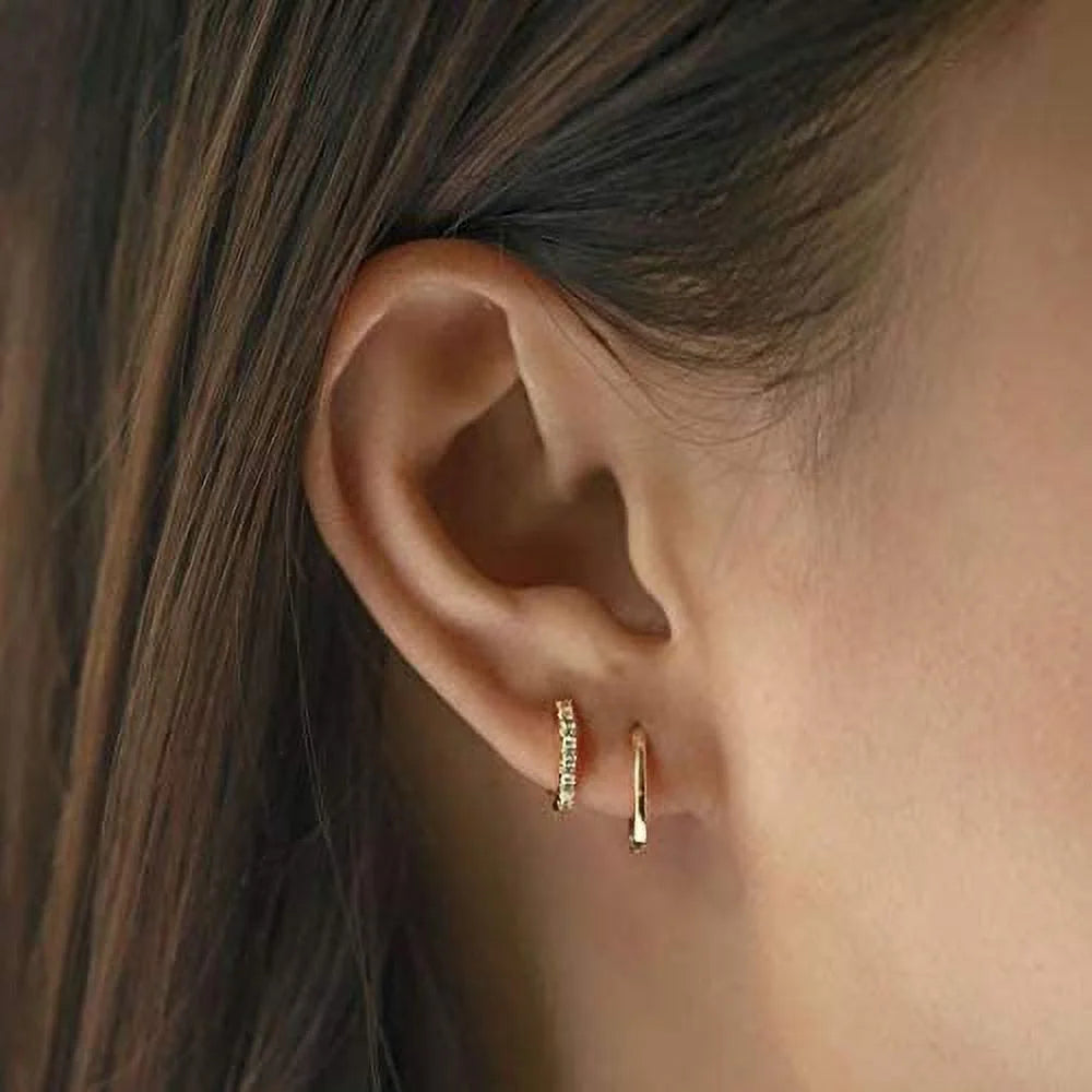 Rose Gold Huggie Earrings for Women 14K Real Gold Plated, Small Cubic Zirconia Cartilage Hoop Earrings Cuffs for Women